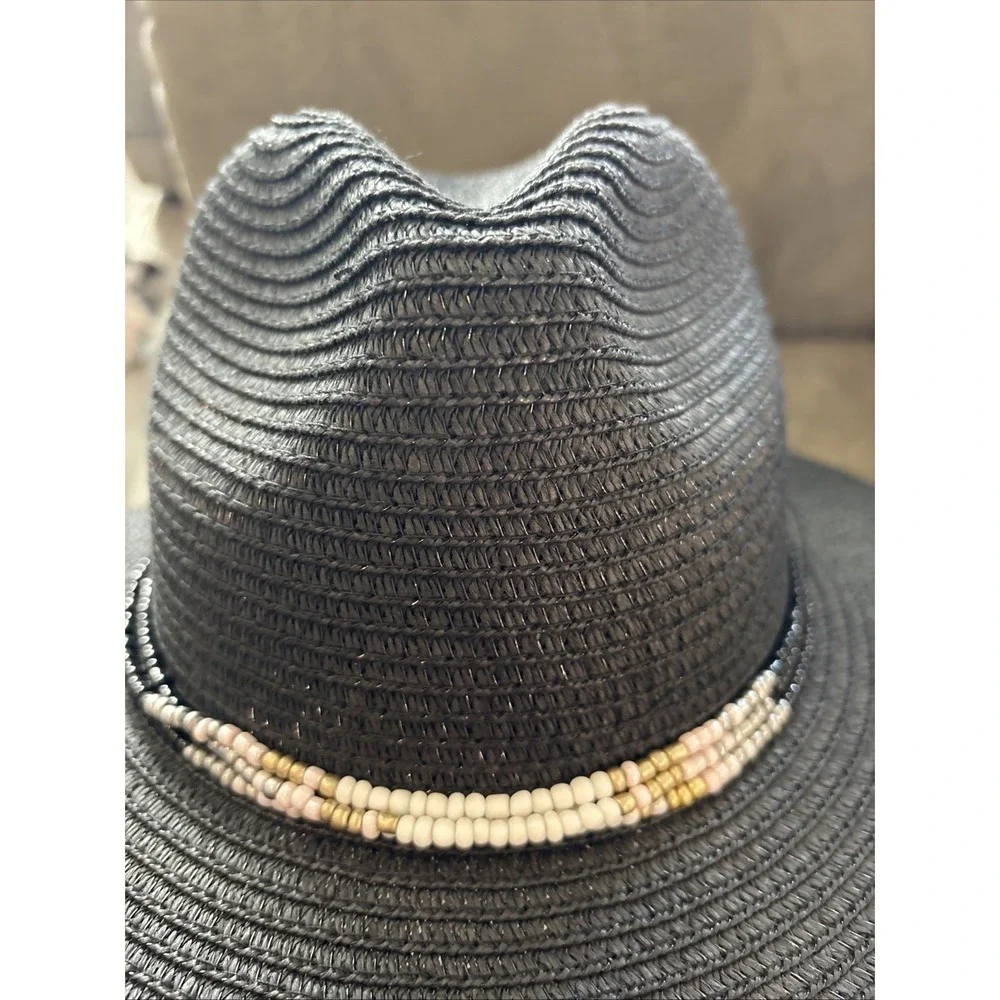 Bindya New York Ladies Decorated Black Woven Cowgirl Style Hat Fall